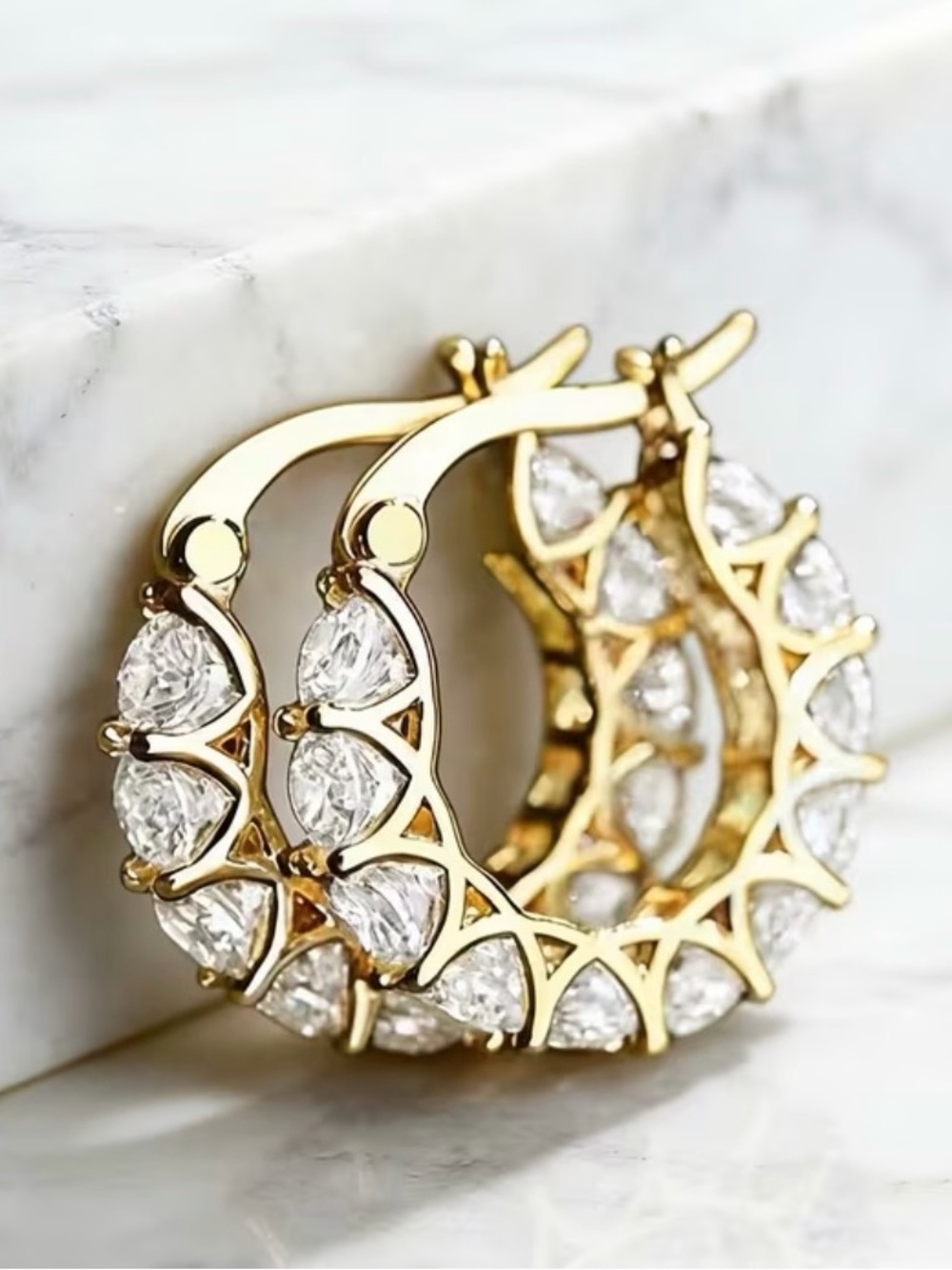 French-Style Copper Micro-Pave Earrings with Zirconia Lace Detailing / Gold Tone